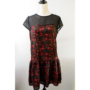 Denim & Supply Ralph Lauren Black rose print mini dress ruffle goth
